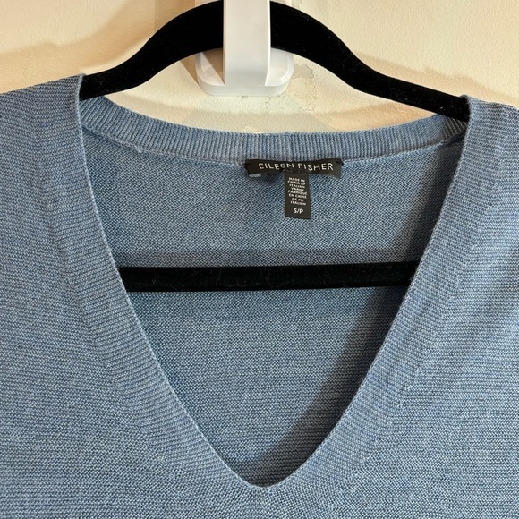 EILEEN FISHER Sz S Sweater 100% Merino Wool V-Neck Tunic Style Long Line Hi Low - Picture 2 of 4